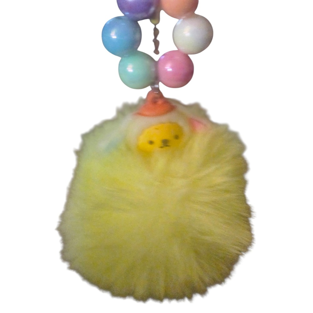 Kawaii Yellow Chick Pom Charm Beaded Keychain Bag Accessory